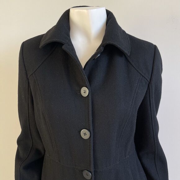 Kenneth Cole Reaction Wool Blend Black Long Pea Coat Women's 2 Preppy Old Money - Picture 2 of 16